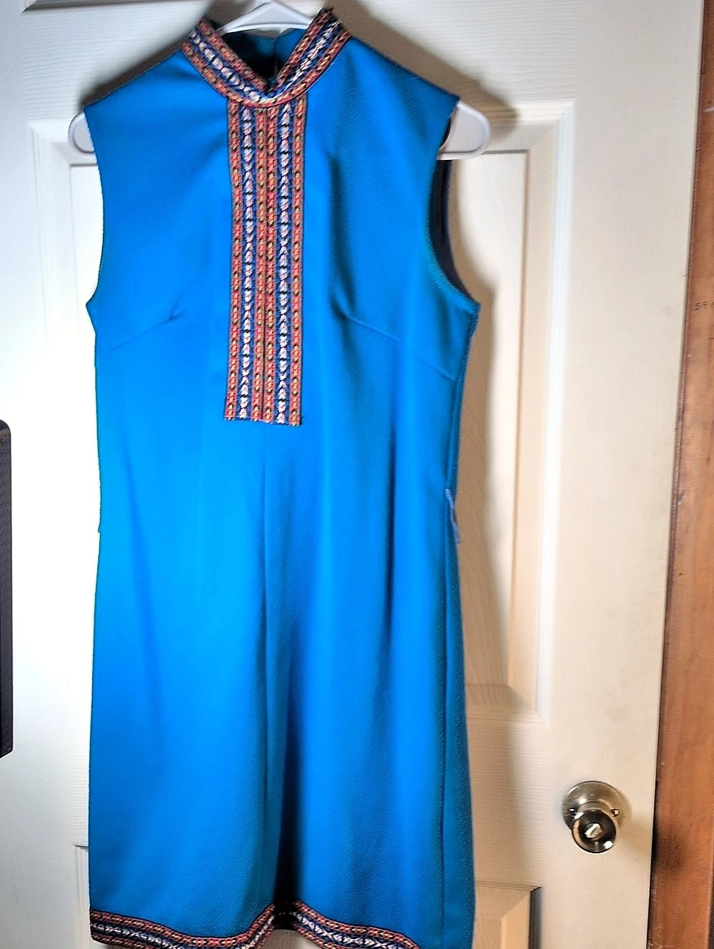 Vintage 1960s Blue Embroidered Maxi Dress